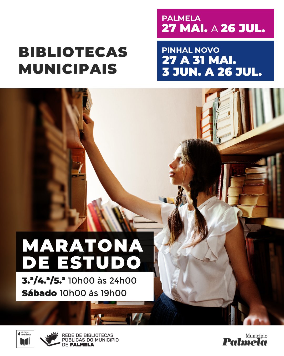 Maratona de Estudo regressa com 40 dias de horário alargado nas bibliotecas de Palmela e Pinhal Novo
