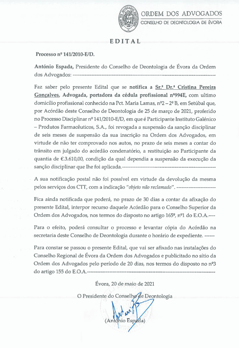 Cristina Pereira Gonçalves, candidata do movimento de Dores Meira, foi suspensa da Ordem dos Advogados por burla